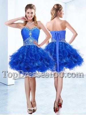 Luxury Royal Blue Sleeveless Organza Lace Up Cocktail Dress for Prom and Party