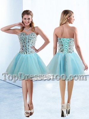 Simple Sweetheart Sleeveless Lace Up Teens Party Dress Light Blue Organza