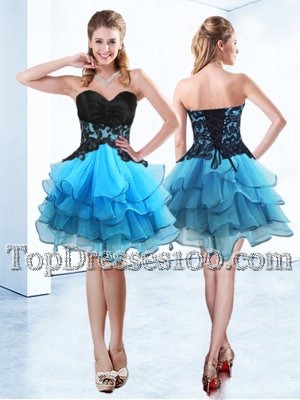 Organza Sweetheart Sleeveless Lace Up Ruffled Layers Party Dress for Toddlers in Blue And Black