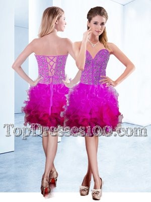 Knee Length Lace Up Club Wear Fuchsia and In for Prom and Party with Ruffles