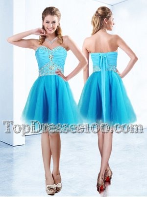 Romantic Organza Sweetheart Sleeveless Lace Up Beading and Ruching Club Wear in Blue