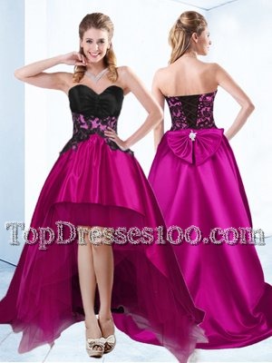 Edgy High Low Lace Up Dress for Prom Fuchsia and In for Prom and Party with Appliques