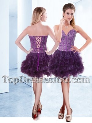 Purple Sleeveless Mini Length Beading Lace Up Party Dress for Toddlers