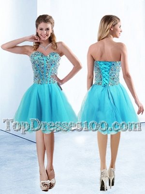 Enchanting Aqua Blue Sleeveless Tulle Lace Up Club Wear for Prom and Party