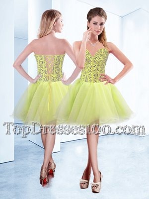 Knee Length Yellow Green Party Dress for Toddlers Sweetheart Sleeveless Lace Up