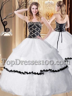 Beading Sweet 16 Dress White Lace Up Sleeveless Floor Length