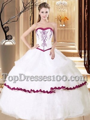 Glorious Sweetheart Sleeveless Lace Up Ball Gown Prom Dress White Tulle