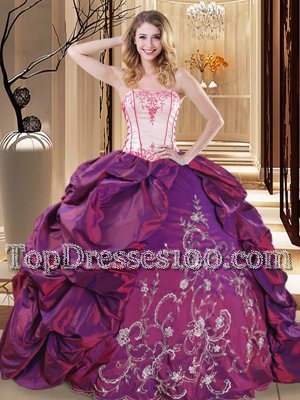 Purple Sleeveless Taffeta Lace Up 15 Quinceanera Dress for Military Ball and Sweet 16 and Quinceanera