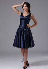 V-neck Empire and Ruch For Navy Blue Bridesmaid Dress