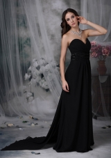 Exquisite Black Empire Sweetheart Evening Dress Chiffon Beading Watteau Train