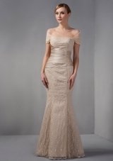 Unique Champagne Mermaid Mother Of The Brides Dress Off The Shoulder Beading Floor-length Lace
