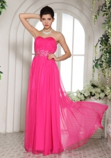 Custom Made Column Hot Pink Sweetheart Prom Celebrity Dress With Ruch and Beading