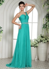 Wholesale Turquoise One Shoulder Prom Celebrity Dress With Ruch and Beading