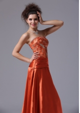 Beading Strapless Column Taffeta Floor-length Prom Dress Rust Red