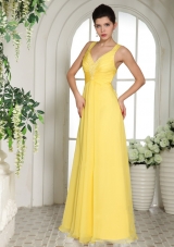 Yellow Straps Prom Dress With Appliques For Custom Made