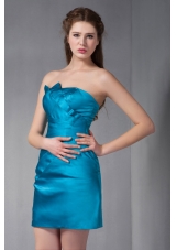 Column Strapless Mini-length Taffeta Ruch Prom Dress