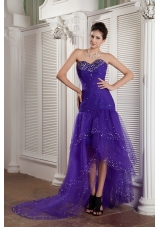 Purple Mermaid Sweetheart High-low Tulle Beading Prom / Evening Dress