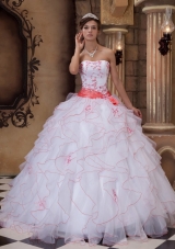 White Ball Gown Strapless Floor-length Organza Embroidery Quinceanera Dress