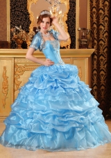 Baby Blue Ball Gown Sweetheart Floor-length Organza Appliques Quinceanera Dress