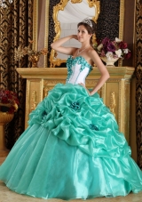 Sweetheart Ball Gown Floor-length Organza Hand Made Flowers Quinceanera Dress