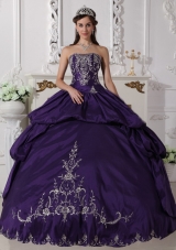 Ball Gown Strapless Floor-length Taffeta Embroidery Quinceanera Dress