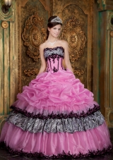 Rose Pink Ball Gown Strapless Floor-length Picks-Up Taffeta Quinceanera Dress