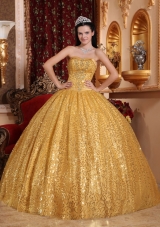 Gold Ball Gown Sweetheart Floor-length Beading Quinceanera Dress