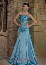 Best Teal A-line Sweetheart Brush Train Taffeta Beading Prom Dress