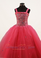 Coral Red Little Girl Pageant Dresses With Beading and Straps  Pageant Dresses
