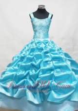 Baby Blue Little Girl Pageant Dresses With Appliques and Pick-ups  Pageant Dresses