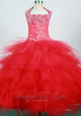 Red and Halter For Little Girl Pageant Dresses With Ruffled Layers  Pageant Dresses