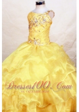 2013 Yellow Beautiful Beaded Decorate Bust Little Girl Pageant Dresses With One Shoulder Neck Ruffles