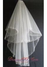 Embroidery and Beading Decorate Tulle Two Layers Wedding Veils
