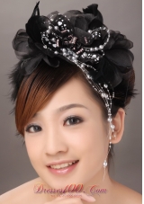 Modest Black Organza Beading Women’ s Fascinators