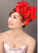 Elegant Red Feather Flowers Beading Women’ s Fascinators