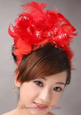 Red Chiffon Feather Big Flower With Beading For Bridal New Arrival