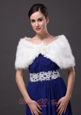 High Quality Faux Fur Special Occasion / Wedding Shawl  In Ivory With V-neck