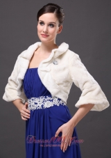 White Faux Fur Open Front Fold-over Collar Prom Jacket