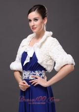 White Faux Fur Bowknot Fold-over Collar Prom Jacket