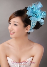 Blue Feather Chiffon Net Flower For Party