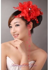Red Chiffon Bud Silk Flowers With Beading For Party