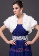 Faux Fur V-Neck Fashionable Wedding Short Sleeves Prom Jacket White