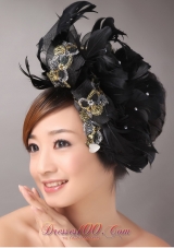 Feathers Over Headpiece and Appliques In Net