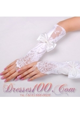 Lycra Fingerless Elbow Length Bridal Gloves With Ruching