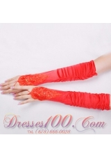 Classical  Satin Fingerless Elbow Length Evening Gloves With Appliques And Ruching