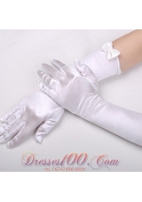 Satin Elbow Length Fingertips Bridal Gloves With Bow