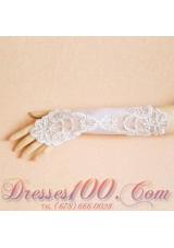 Lace Fingerless Elbow Length Bridal Gloves With Appliques