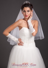 Elegant Satin Fingerless Elbow Length Appliques Bridal Gloves