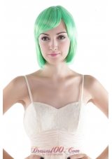 Short High Quality Synthetic Green Straight Cosplay Wig