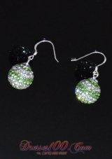 Spring Green and White Round Lovely Rhinestone Earrings